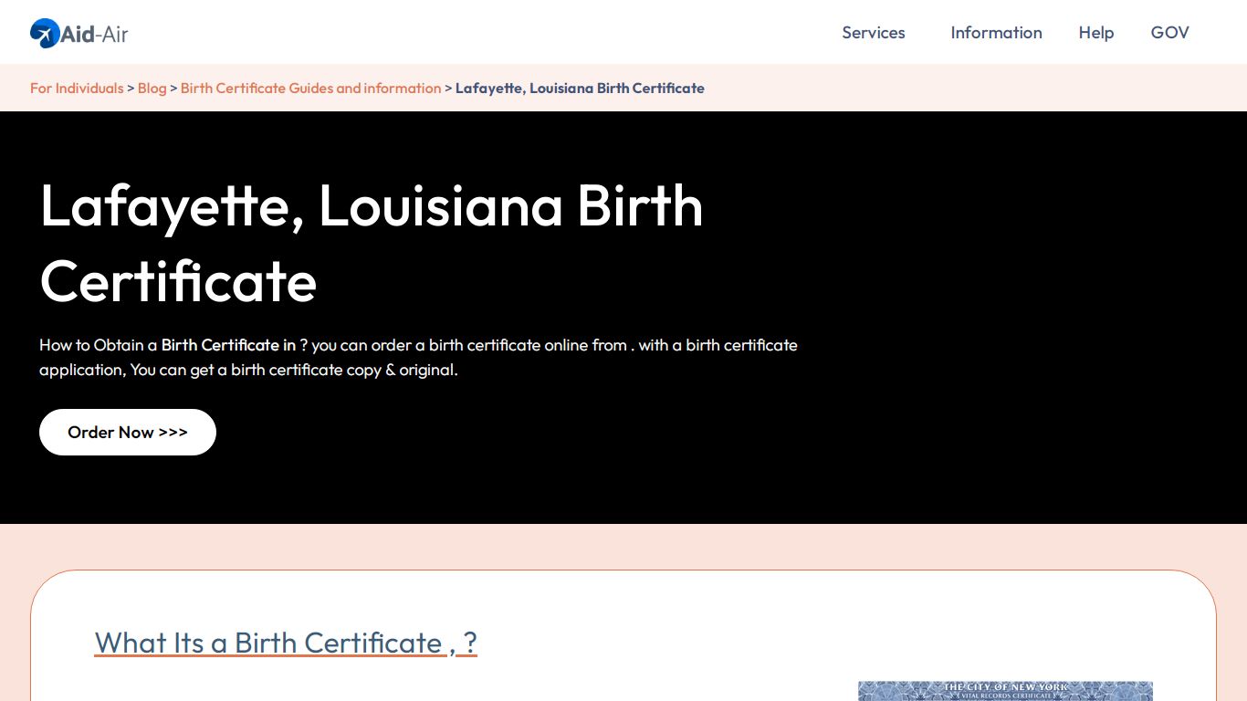 Order U.S. Birth Certificate in Lafayette | Louisiana, USA | Aid-Air