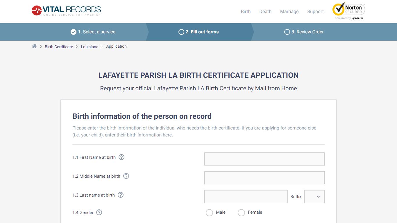 Lafayette Parish LA Birth Certificate Application - Vital Records Online