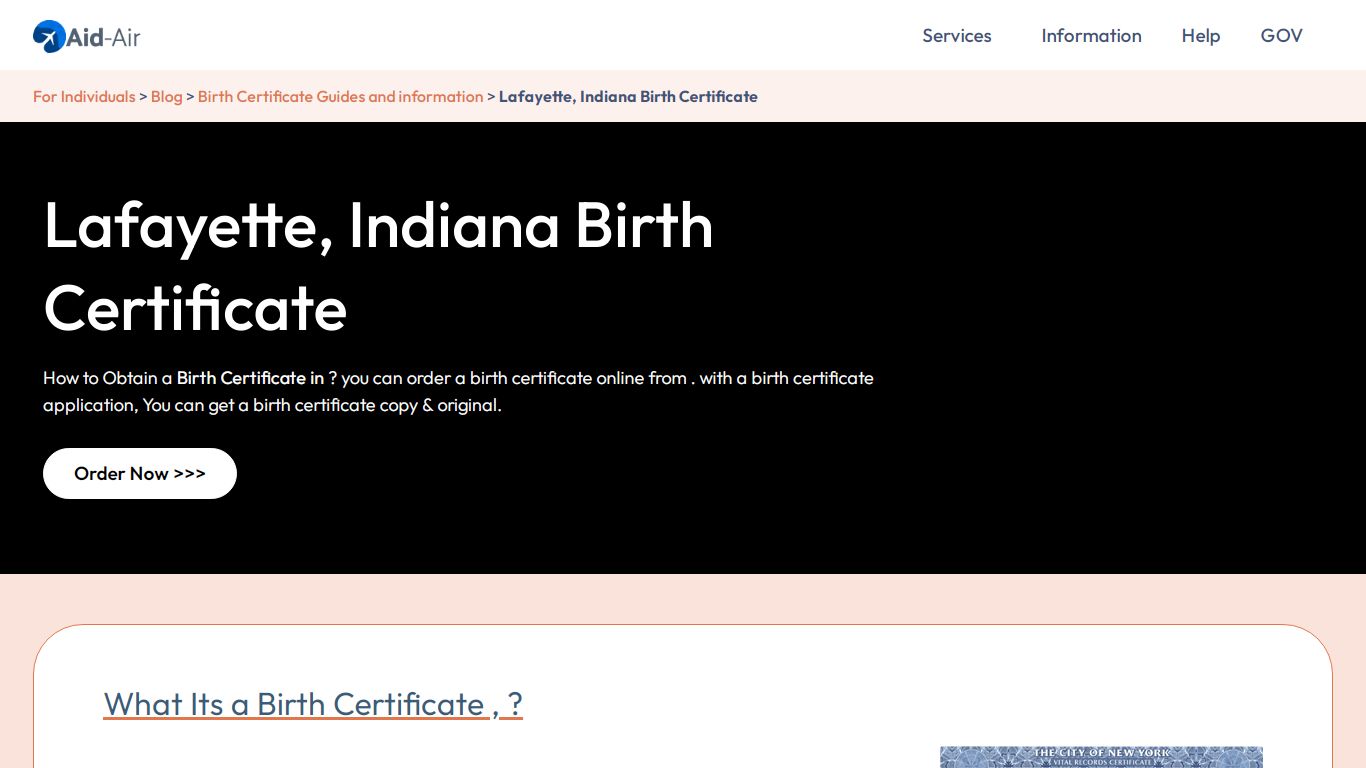 Order U.S. Birth Certificate in Lafayette | Indiana, USA | Aid-Air